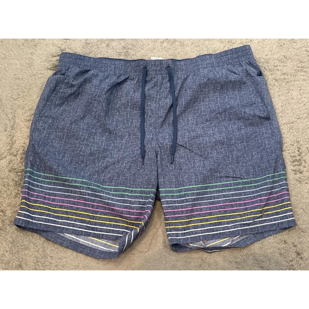 Lands' End Swim Trunks Mens 2XL 44-46 Blue Striped Mesh Lined Shorts Casual